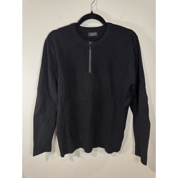 ZARA Man Black Quarter-Zip Ribbed Sweater Size L – Minimalist Knit Pullover - Picture 1 of 4